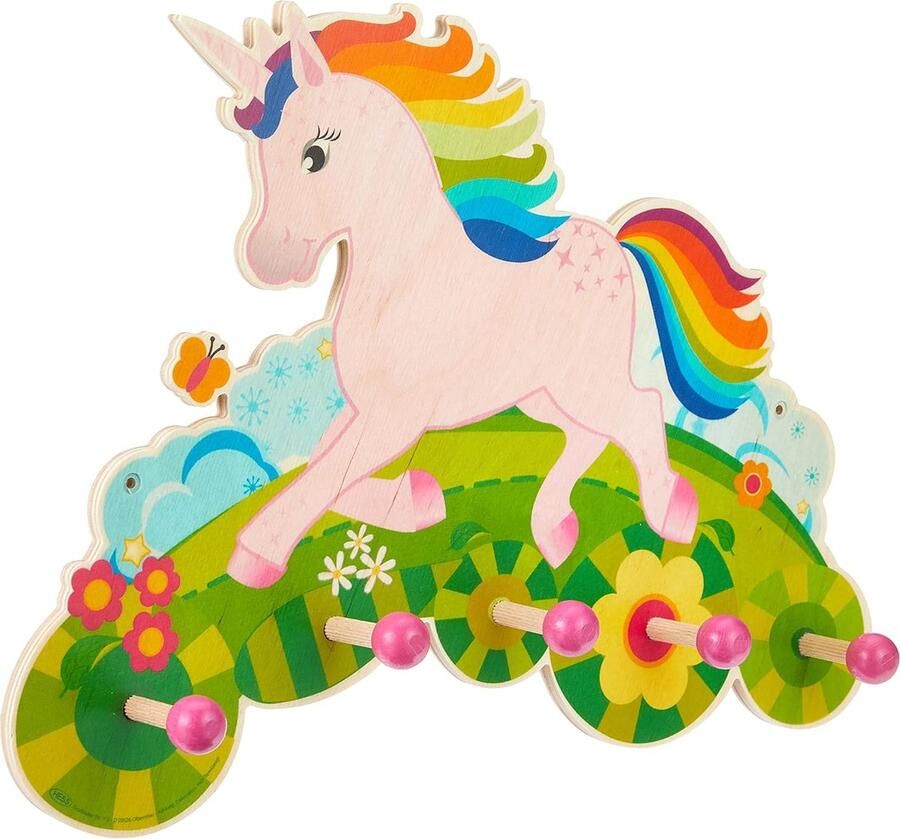 JGS Gepersonaliseerde Houten Kapstok voor Kinderen met Kleurrijk Eenhoornontwerp en 5 Haken