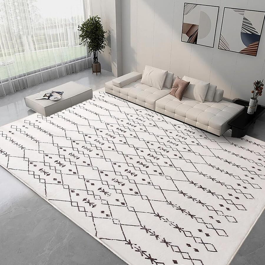 JGS Groot Abstract Vloerkleed voor Woonkamer en Eetkamer Antislip Laagpolig Beige Ivoor (200 x 300 cm)
