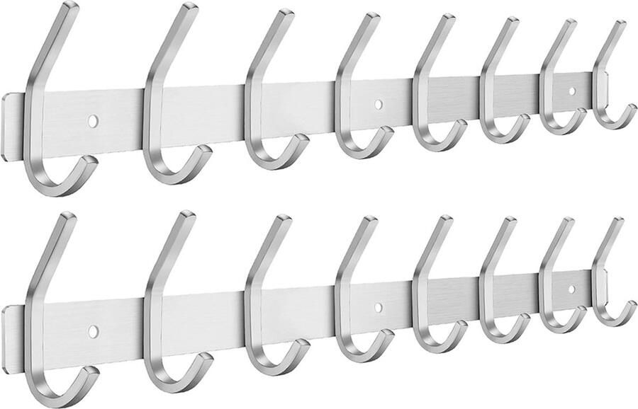JGS Hakenrek roestvrijstalen kapstokken geborstelde kapstokken wandkapstok voor slaapkamer badkamer keuken (zilver 8 haken 2 stuks)
