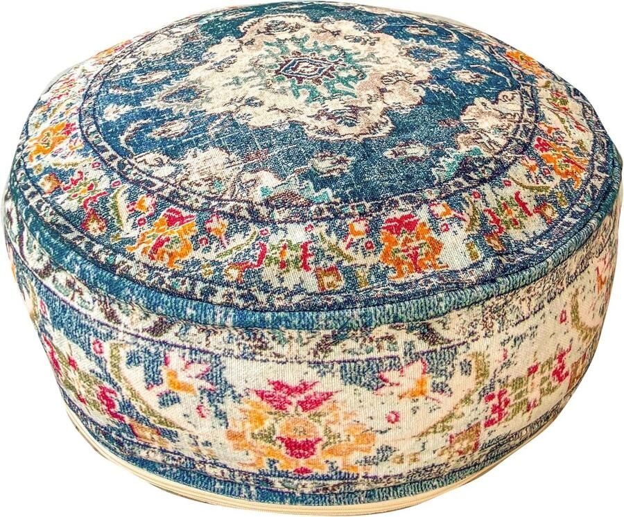 JGS Handgemaakte Bohemian Stijl Mandala Blauw Poef Ottoman Hoes Ronde Zitzak voor Slaapkamer of Huisdierbed