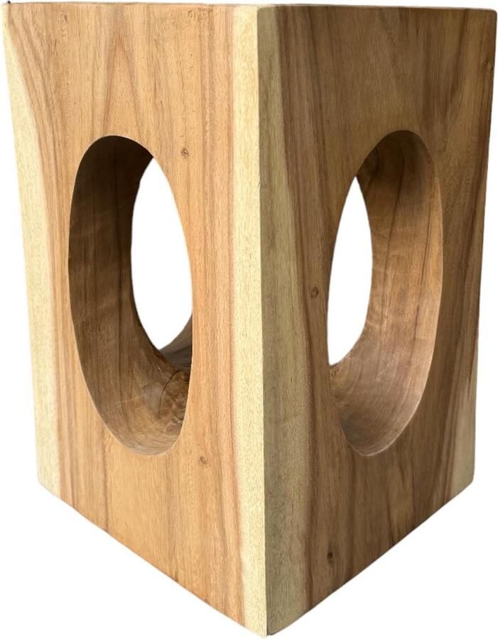 JGS Houten Bijzettafel Handgemaakt Suar Hout Tafel Vierkant Bloemenkrukje 45 x 30 x 30 cm