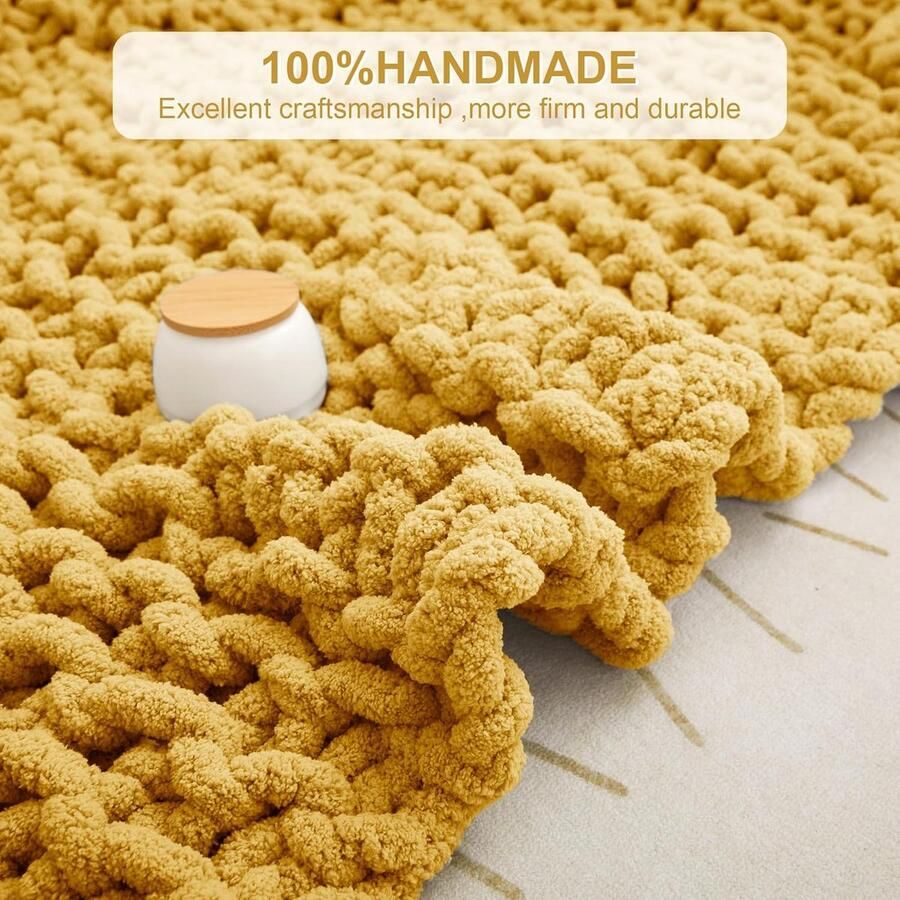 JGS Handgemaakte Zachte Geweven Deken voor Sofa en Bed in Warme Gele Tint - Foto 2