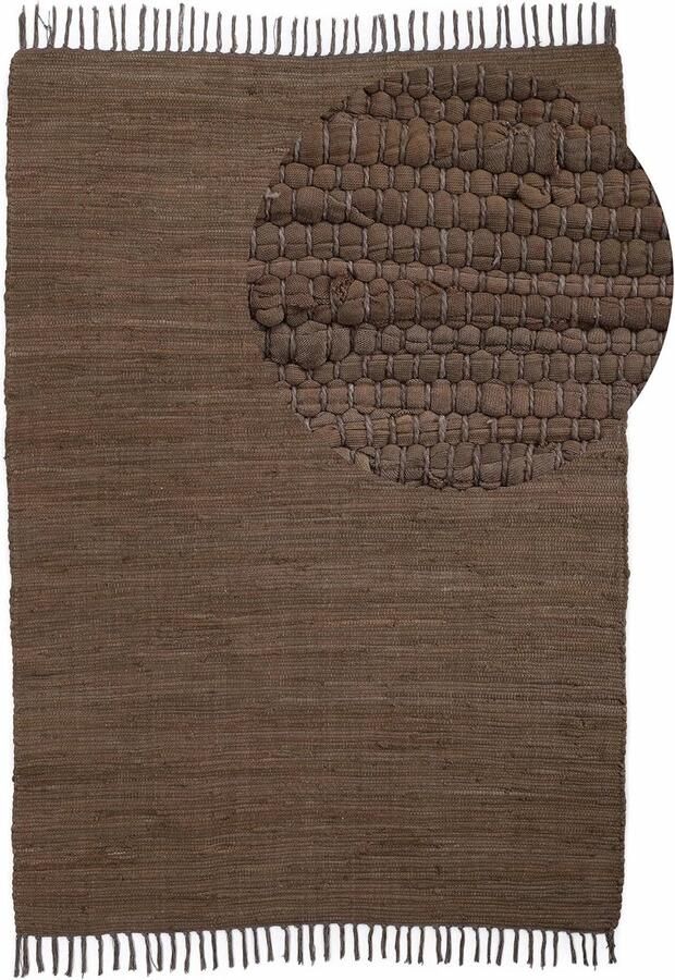 JGS Handgeweven Katoenen Vloerkleed in Boho Stijl Bruin 90 x 160 cm met Decoratieve Franje