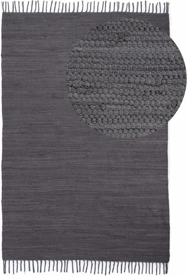 JGS Handgeweven Katoenen Vloerkleed in Grijze Boho Stijl met Franjes 90 x 160 cm