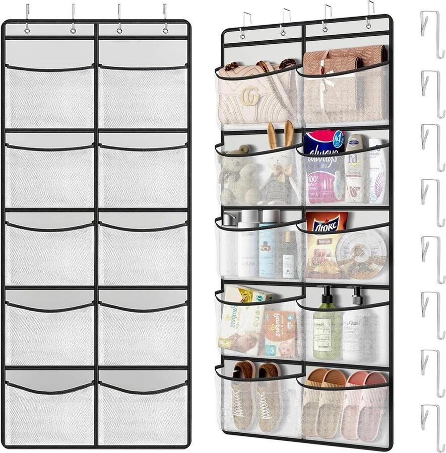 JGS Handige Hangende Opberger met 10 Mesh Vakken en 8 Haken voor Deur of Kamer