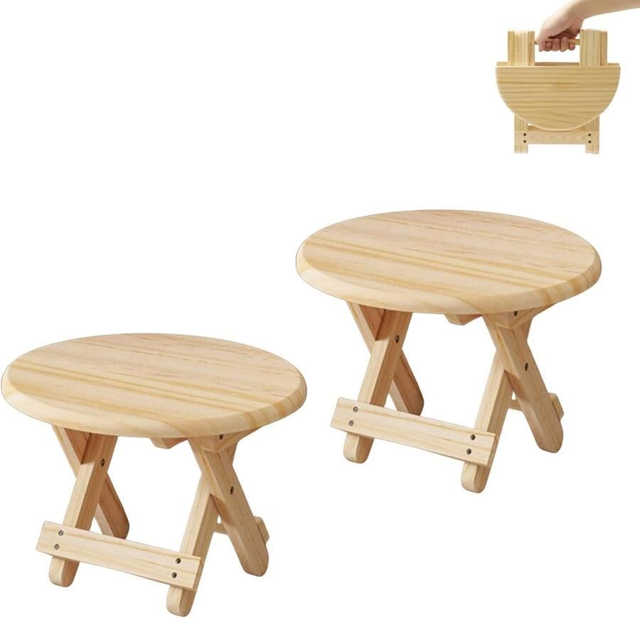 JGS Handige Set van 2 Opvouwbare Houten Krukjes voor Huis en Buiten