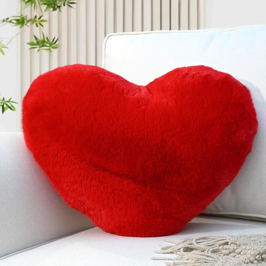 Hartvormig kussen rood hartvormig kussen knuffelkussen liefdessierkussen esthetisch pluche kussen voor woonkamer bank kind slaapkamer bed cadeau 38 x 48 cm