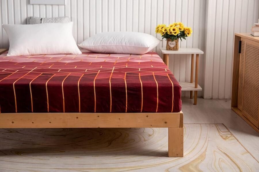 JGS Hoeslaken 140 x 200 cm wijnrood geometrisch patroon hoeslaken microvezel laken gestreept geruit voor matrassen tot 25-30 cm