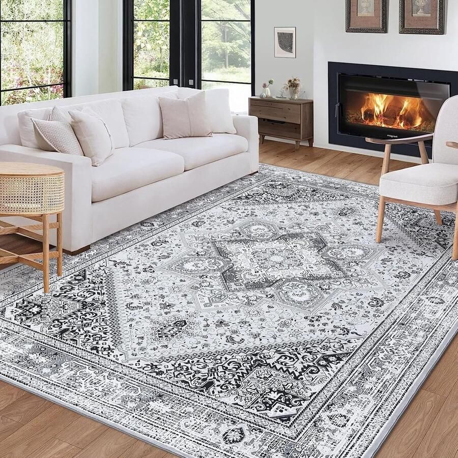 JGS Machinewasbaar tapijt zachte grote slaapkamertapijten eetkamer antislip binnentapijt voor woonkamer bedrukt pluisvrij kantoor appartement slaapzaal grijs 200 x 290 cm