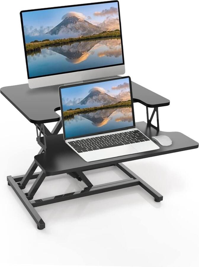 JGS Hoogwaardig Verstelbaar Sta-Bureau 55x40 cm Snelle Verstelling Complete Werkstation met Toetsenbordplank