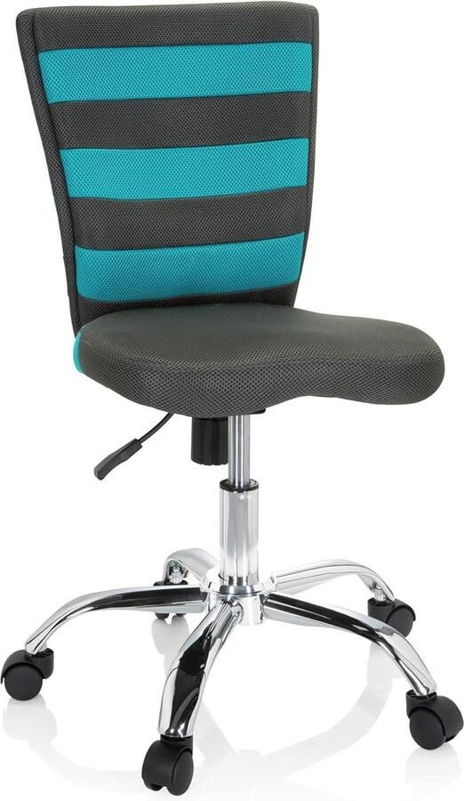 JGS Hoogwaardige Draaistoel voor Kinderen en Jongeren Verstelbaar met Netstof Grijs Turquoise