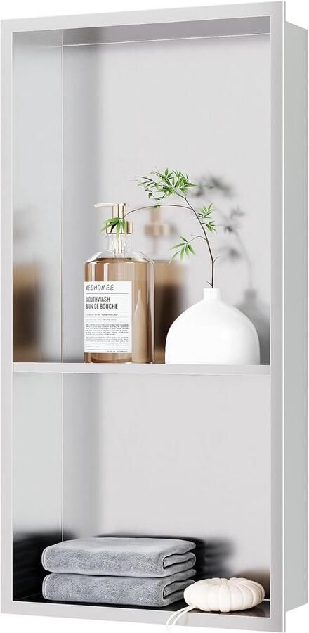 JGS Hoogwaardige RVS Douche Wandnis Dubbele Opbergruimte 60 x 30 cm Geborsteld