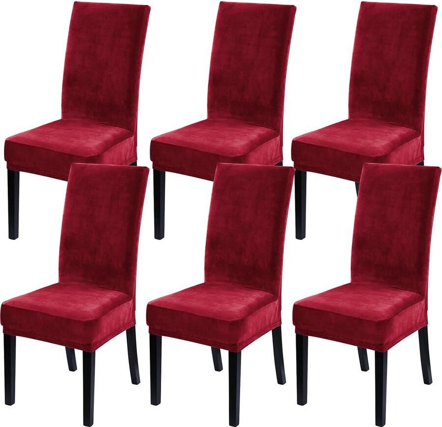 JGS Hotelkwaliteit Stretch Stoelhoezen voor Eetkamerstoelen Luxe Fluwelen Set van 6 in Dieprood