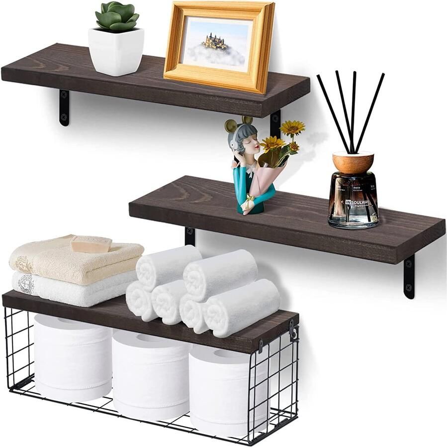 JGS Houten Wandplank Met Opbergmand Voor Stijlvolle Woondecoratie In Elke Kamer