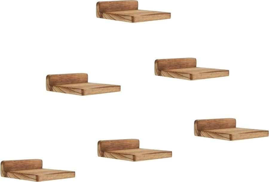 JGS Houten Zwevende Wandplanken Set van 6 voor Compacte Ruimtes en Decoratie