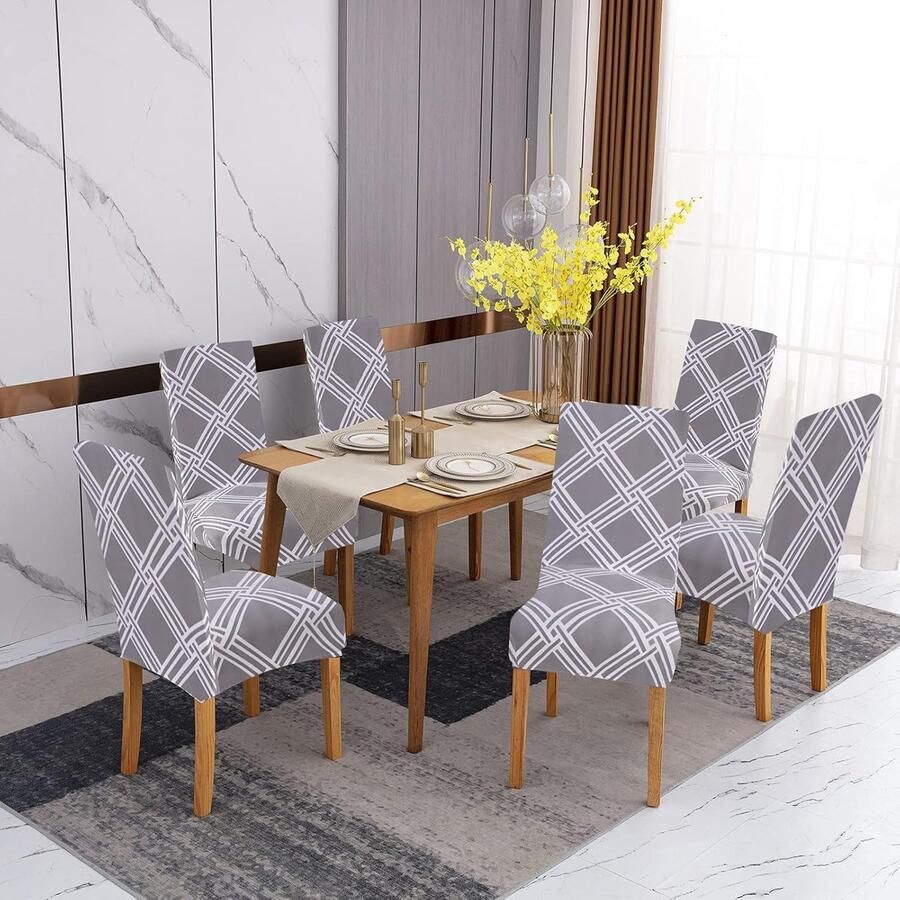 JGS i Stoelhoezen 6-delige set stretch eetkamerstoelhoes voor eetkamerstoelen afneembaar wasbaar spandex stoelhoes voor keukenstoelen hotel of banket (6 stuks)