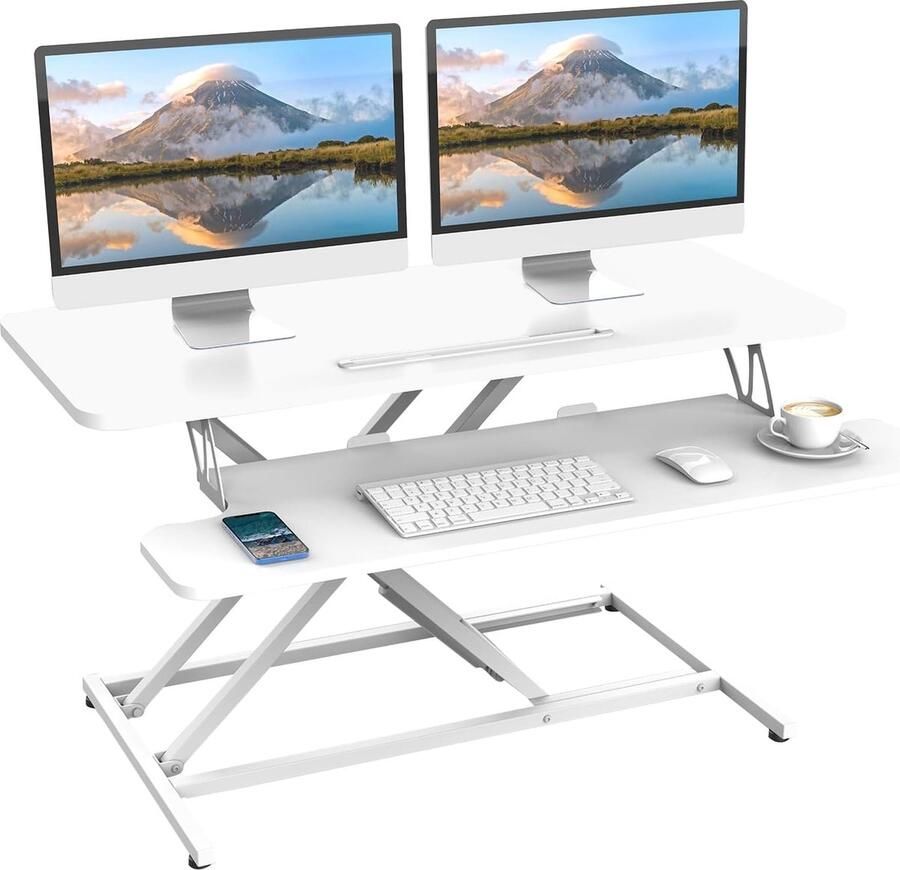 JGS In Hoogte Verstelbaar Zit-Sta Bureau 91x40cm Ergonomisch en Ruimtebesparend voor Thuiswerk en Kantoor