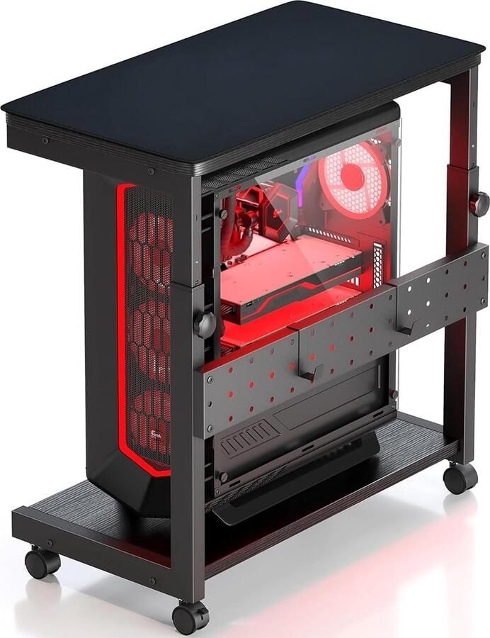 JGS In hoogte verstelbare PC-Standaard met Wielen en Muismat Onder Bureau opbergoplossing Zwart