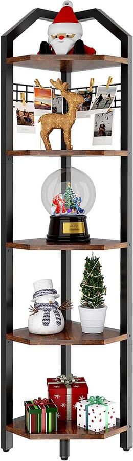 JGS Industrieel Vintage Hoekrek met 5 Planken voor Woonkamer en Keuken