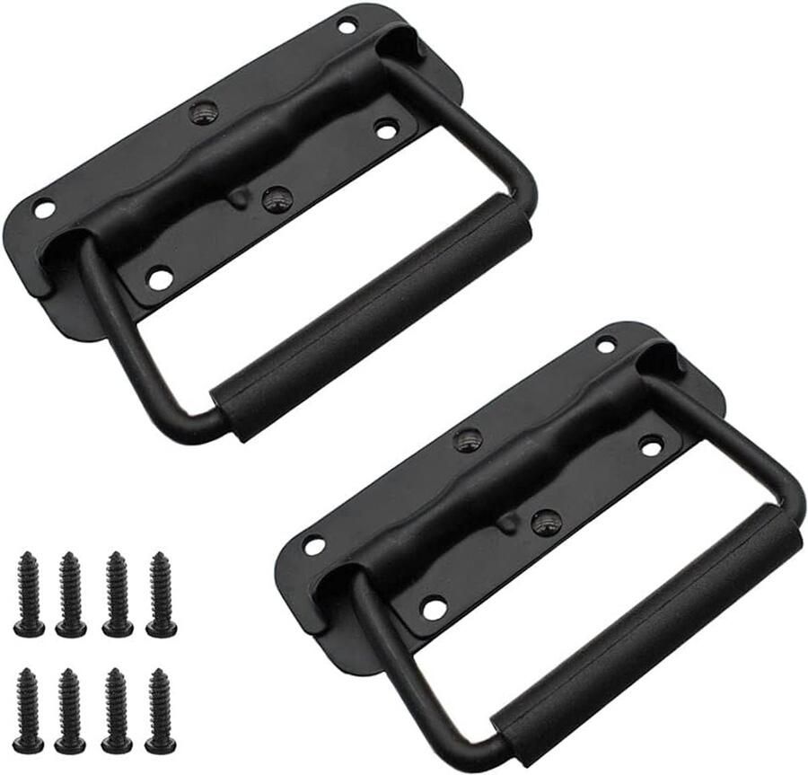 JGS Inklapbare handgrepen 2 stuks handgrepen van 120 mm opvouwbare doosgreep zwarte handgreep draaggreep ijzeren veerbelaste inklapbare handgreep hardwareboxen kofferhandgreep gereedschapskist opvouwbare handgrepen voor gereedschapskisten