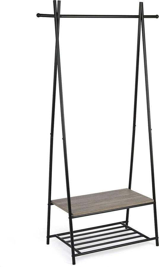 JGS Kapstok kledingrek kapstok met schoenenrek metalen frame in de gang woonkamer en veranda retro-industrieel kledingrek 64 cm x 41 cm x 162 cm grijs