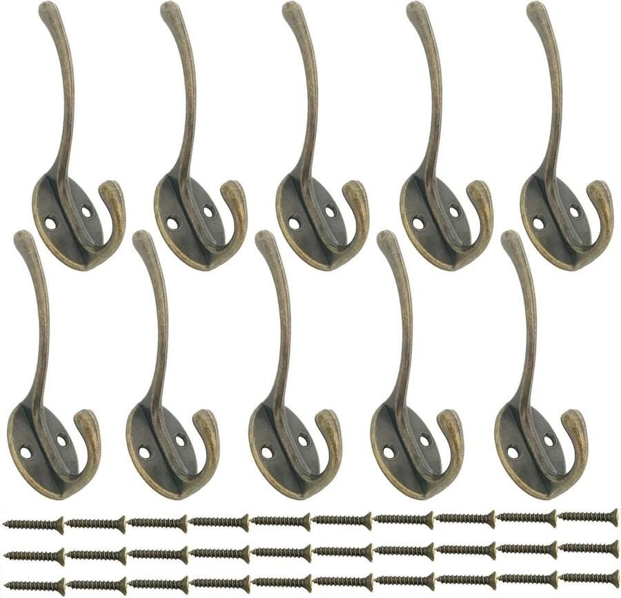 Kapstokken Vintage Brons 10 stuks Kapstokken Dubbele Haken Hoedenhaken Wandhaken Retro voor jas hoed sleutels tas badjas handdoek