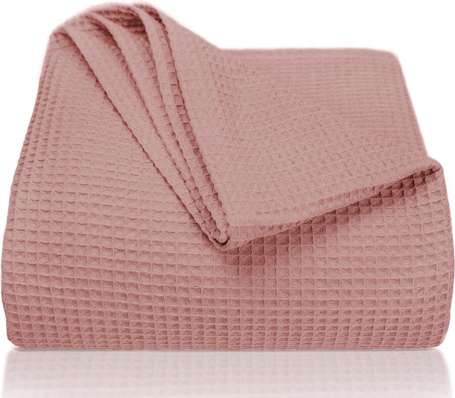 JGS Katoenen Wafelpiqué Bed- en Bankdeken 240x260 cm in Oudroze voor Stijlvolle Interieurs