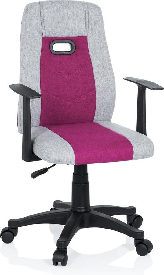 JGS Kinderbureaustoel Ergonomisch met Armleuning Extra Stof Grijs-Roze Perfect Voor Thuisstudie