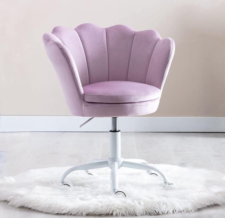 JGS Kinderbureaustoel in Samt Verstelbare Draaistoel met Armleuningen Perfect voor Studie en Office (Lila)