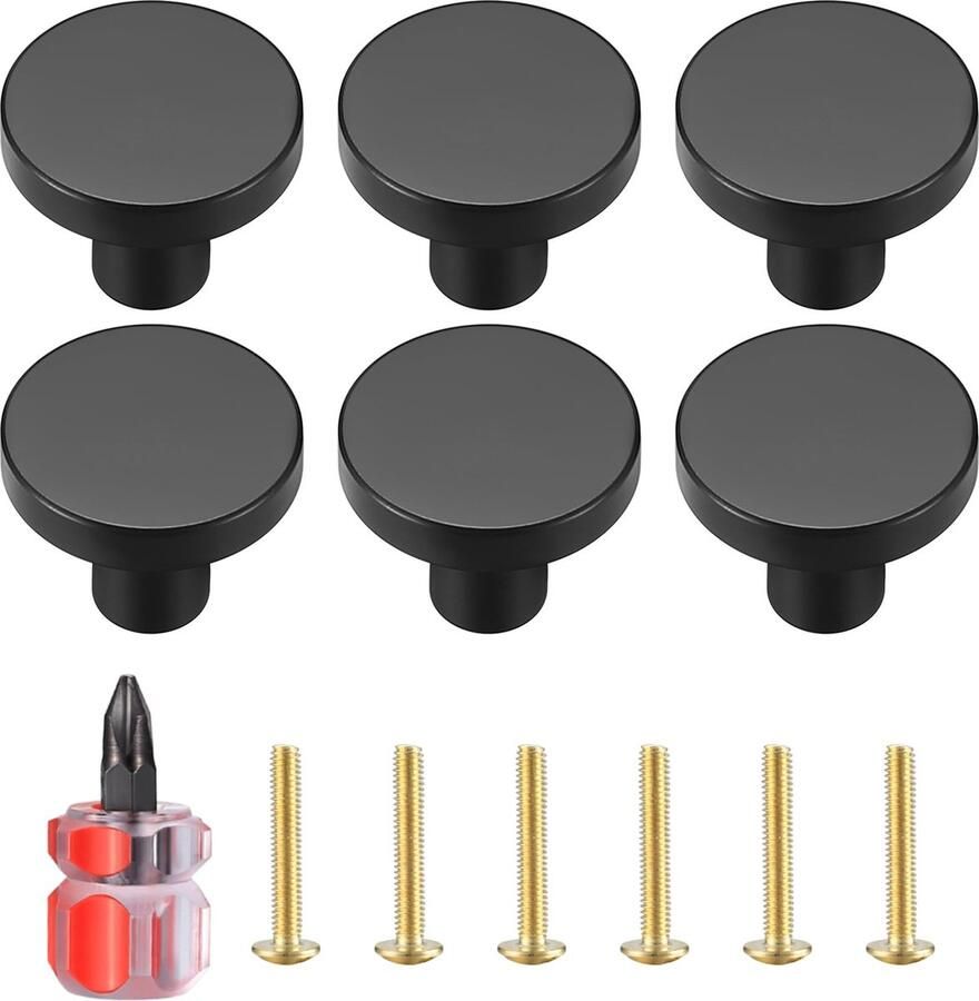 JGS Klassieke Zwarte Messing Knoppen Set van 6 voor Keuken en Meubel Deuren