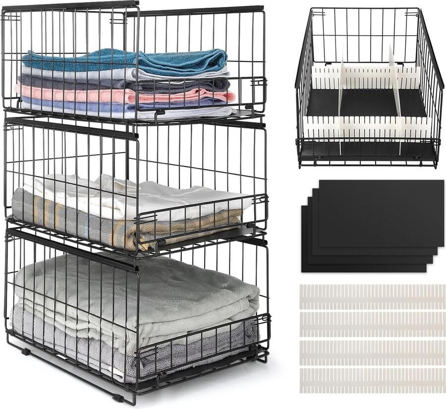 JGS Kledingkast Organizerset Met Stapelbare Opbergdozen Voor Georganiseerde Ruimtes