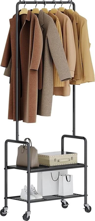 JGS Kledingrek op Wielen met Dubbele Plank voor Slaapkamer en Halopslag