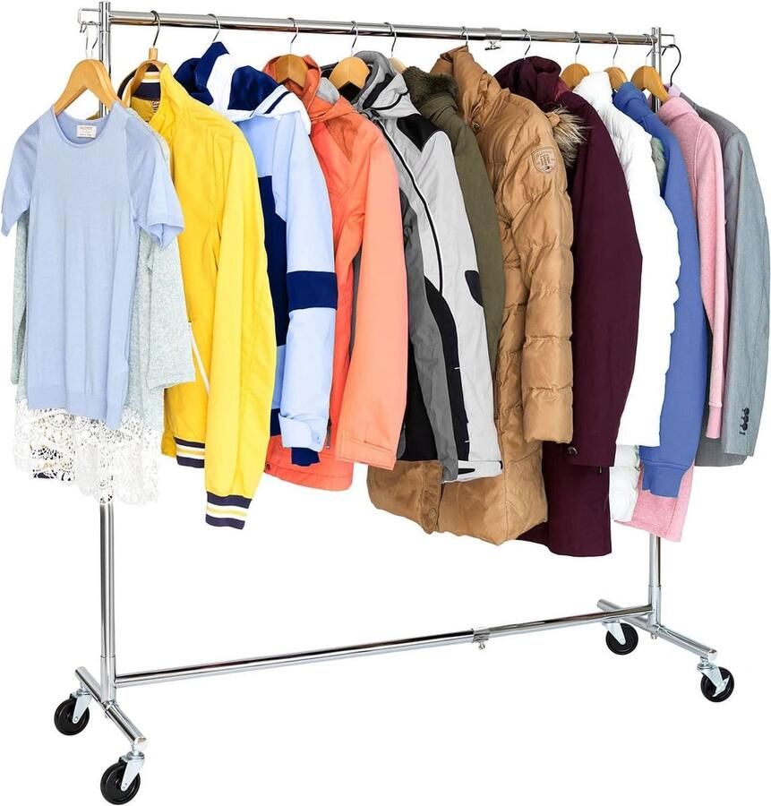 JGS Kledingrek voor Zware Belasting met Verstelbare Hoogte en Breedte Verrijdbaar op Wielen