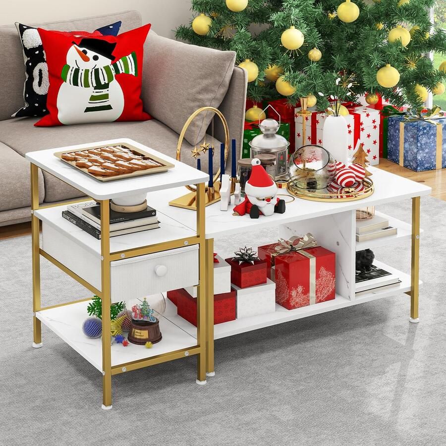 JGS Koffietafelset van Twee Stuks met Verstelbare Bijzettafel en Opbergruimte voor Woonkamer