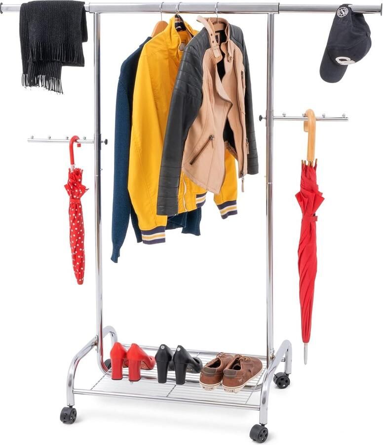 JGS Krachtige en Verstelbare Kledingstandaard met Schoenrek en Wielen Tot 80 kg