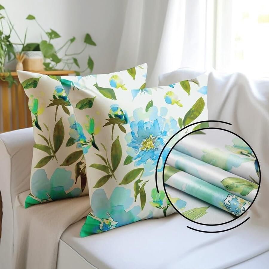 JGS Kussenhoes 20 x 20 inch (50 x 50 cm) F1 Aqua Digitaal bedrukt bloemenkussen voor stoel zetel bed kantoor en thuis (2)