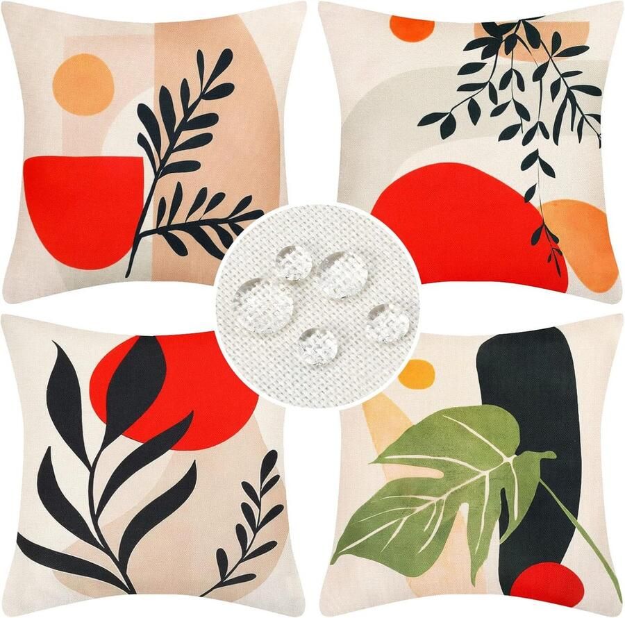 JGS Kussenhoes 45 x 45 cm abstract boho-bladeren outdoor kussen bankkussen sierkussen kussenhoes lente zomer modern waterbestendig linnen kussenslopen voor bank slaapkamer woonkamer