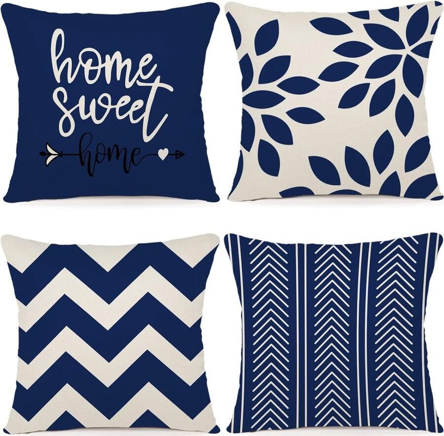 JGS Kussenhoes 45x45 set van 4 decoratieve kussenhoezen decoratie buitenkussenhoezen linnen decoratief kussen voor slaapkamer bank stoel bed tuin (45 x 45 cm zwart)