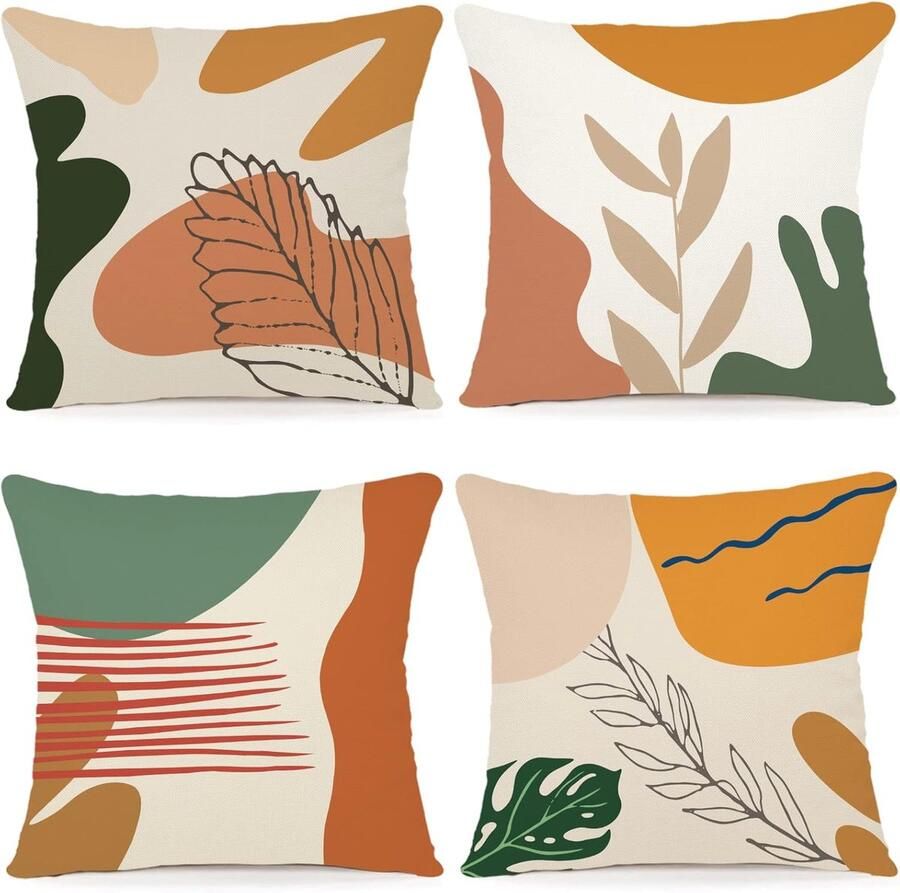 JGS Kussenhoes 50 x 50 cm set van 4 buitenkussen Decoratief kussen Linnen kussenhoezen Geometrisch patroon Kussenhoezen voor bank Woonkamer Decoratief kussen 50 x 50 cm