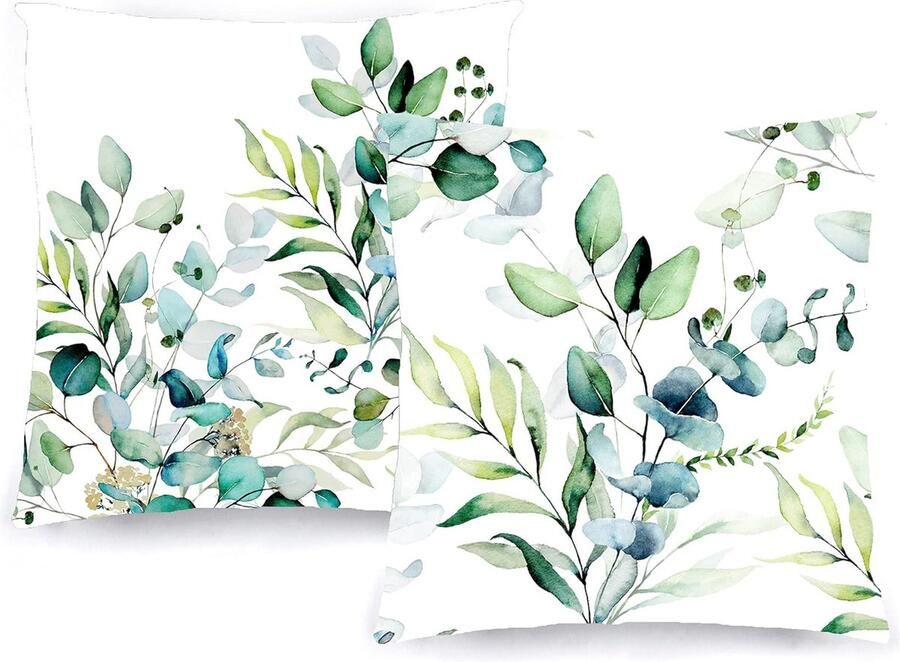 JGS kussenhoezen 50x50 decoratieve kussenhoezen (set van 2) voor bank bed fauteuil woonkamer auto. Zeer zacht modern en met onzichtbare ritssluiting (groene bloemen)
