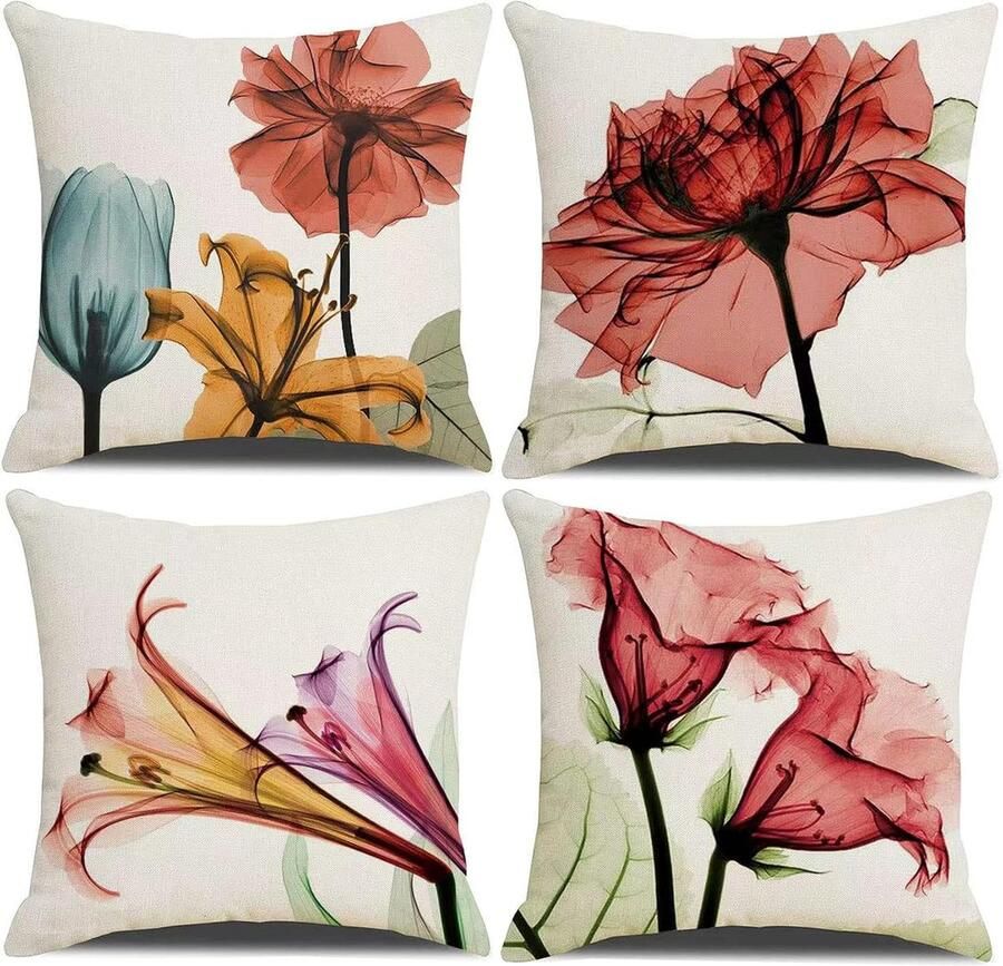 JGS Kussenhoezen moderne geometrische decoratieve katoenen linnen kussenslopen met onzichtbare ritssluiting 40 x 40 cm set van 4 voor woonkamerstoel bank