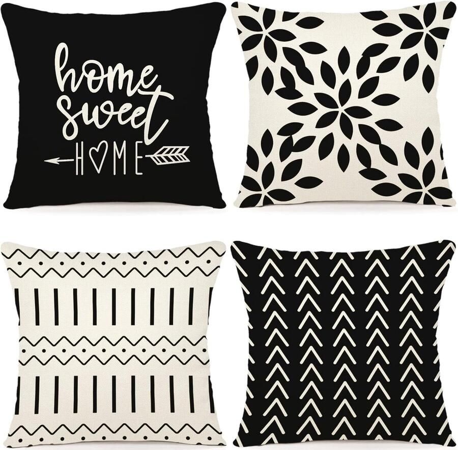 JGS Kussenhoezen set van 4 linnen kussenhoezen decoratieve kussenhoezen voor bank tuin bed bankkussen 40 x 40 cm (set van 4)