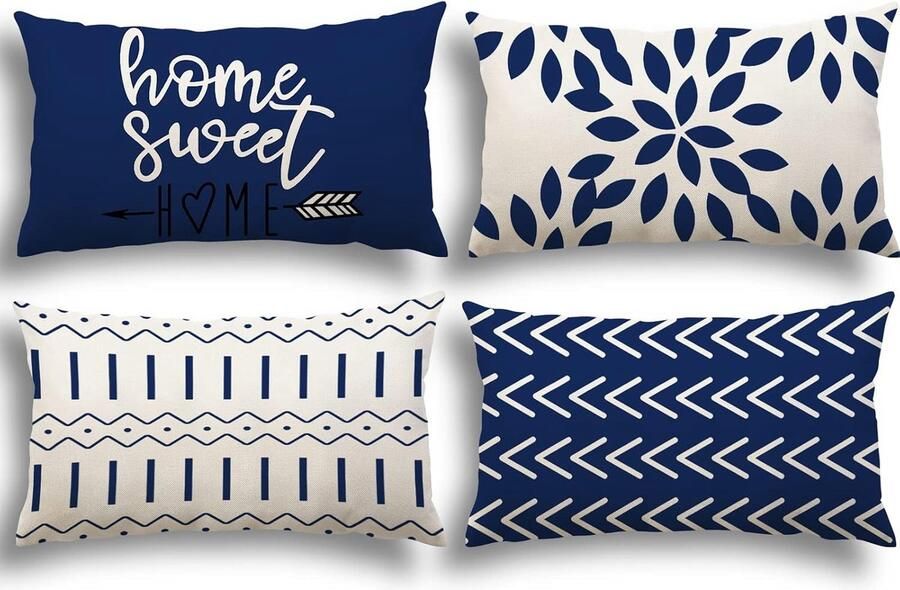 Goodivery Kussenhoezen set van 4 linnen kussenhoezen decoratieve kussenhoezen voor bank tuin bed bankkussen 30 x 50 cm (set van 4)