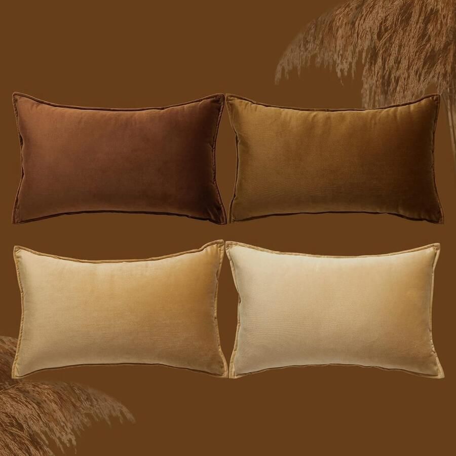 JGS Kussensloop 30 x 50 cm set van 4 stuks bruin fluweel kleurverloop kussenslopen kussenovertrek decoratief kussen overtrek voor bank slaapkamer woonkamer balkon pluizig