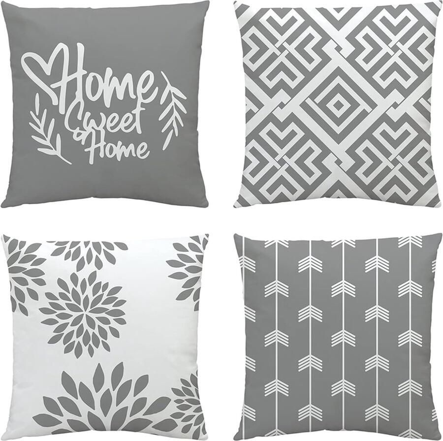 JGS Kussensloop 40 x 40 cm set van 4 grijze bankkussens moderne sierkussens overtrek voor bank stoel bed tuin