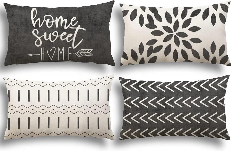 JGS Kussenslopen set van 4 kussenslopen linnen kussensloop sierkussen kussenslopen voor bank tuinbed bank kussen 30 x 50 cm (set van 4)