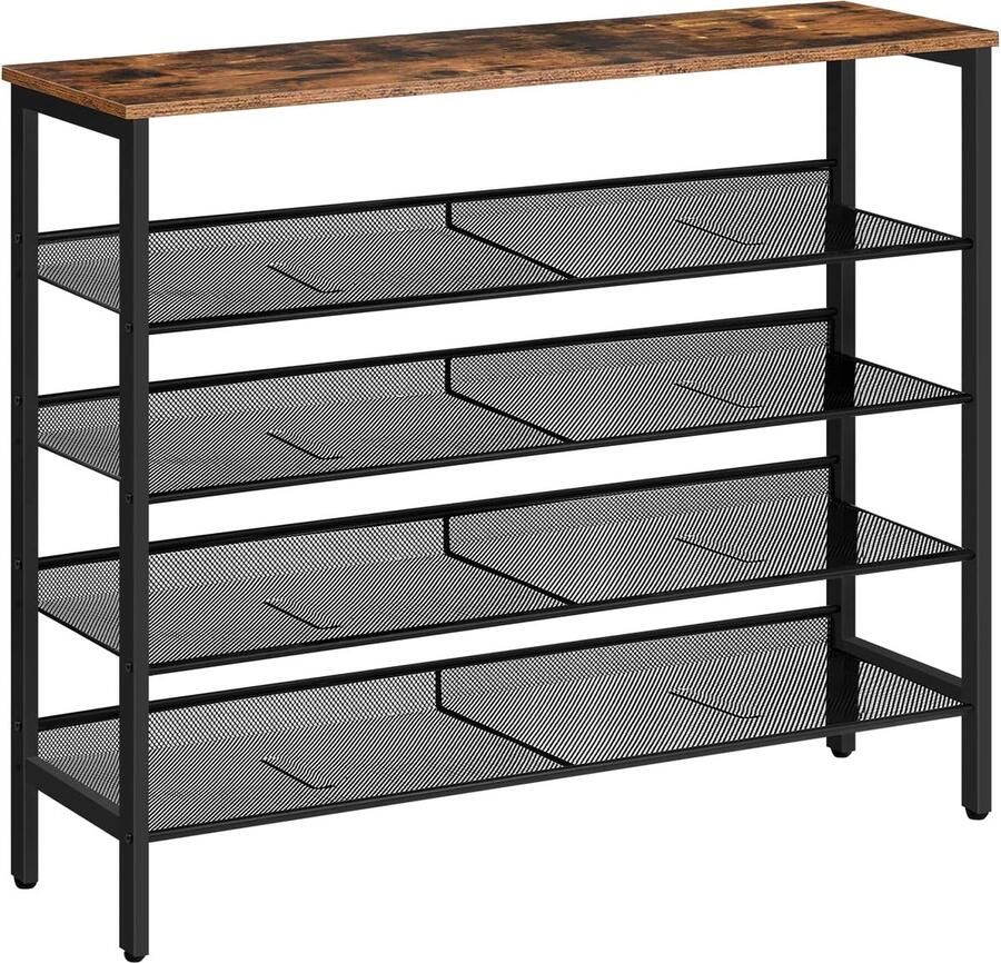 JGS Luxe 5-Laags Schoenenrek Vintage Bruin-Zwart Verstelbaar en Stabiel Perfect voor Organisatie en Opslag