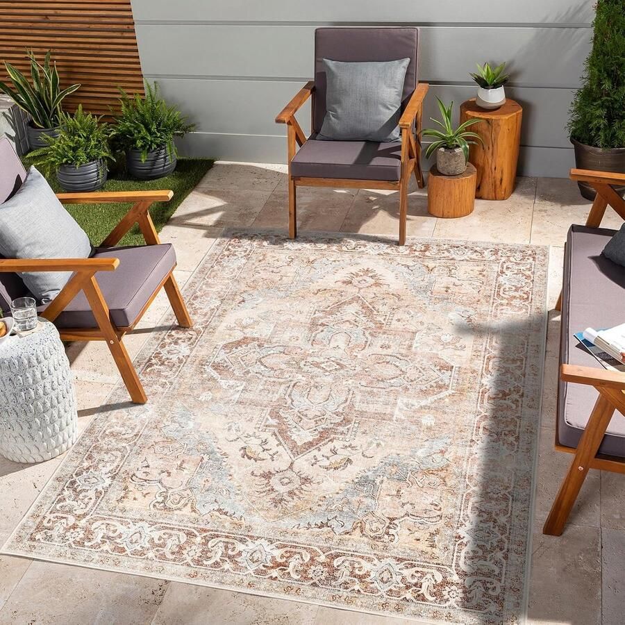 JGS Luxe Baksteenrood Vloerkleed 150x210cm met Vintage Chenille Bloemenprint Antislip & Wasbaar