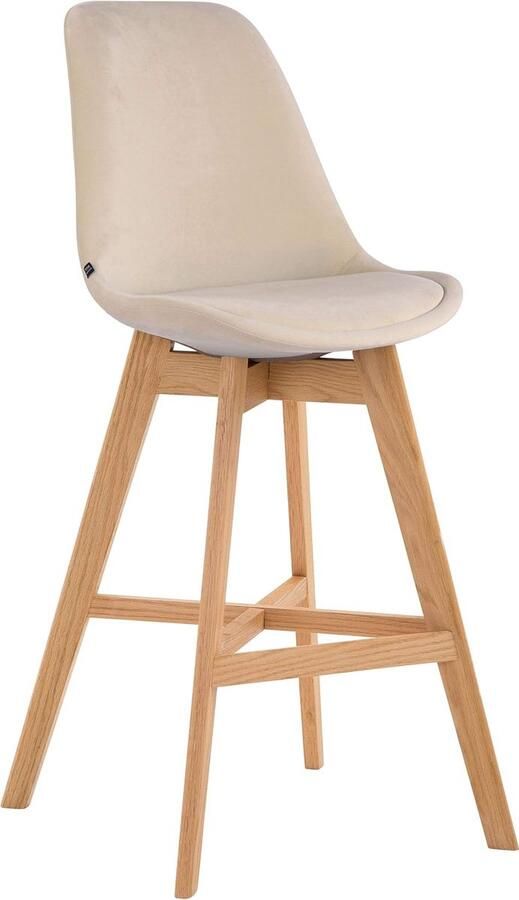 JGS Luxe Barkruk Cannes in Fluweel met Eikenhouten Frame en Rugleuning Voetensteun Inbegrepen