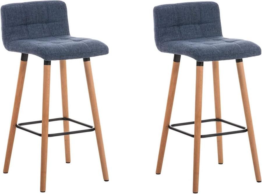 JGS Barkrukken met stoffen bekleding en houten frame 2 x barkrukken met rugleuning en voetenbank Blauw Framekleur: Natuurlijk